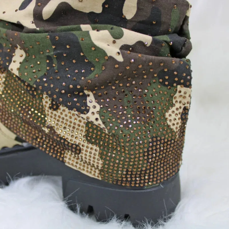 Sparkle Camouflage Platform Short Snow Boots